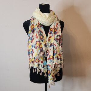 J. McLaughlin Multicolor Floral Print Fringe Scarf